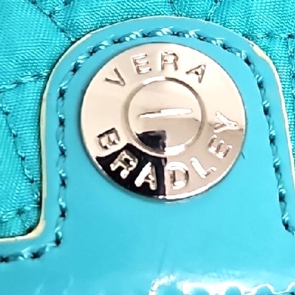 Vera Bradley Aqua Quilted w/Patent Leather Trim Strap Crossbody Bag 7.5 x 11 - Picture 5 of 12